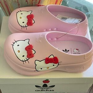 Adidas Pink Clogs with Red Bow Accents